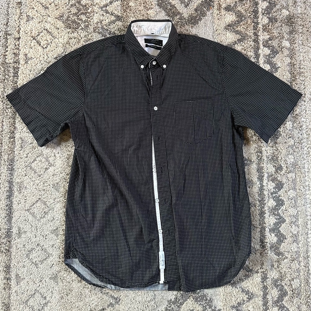 Rag & Bone Black Dot Patterned Short Sleeve Button Up Shirt Medium